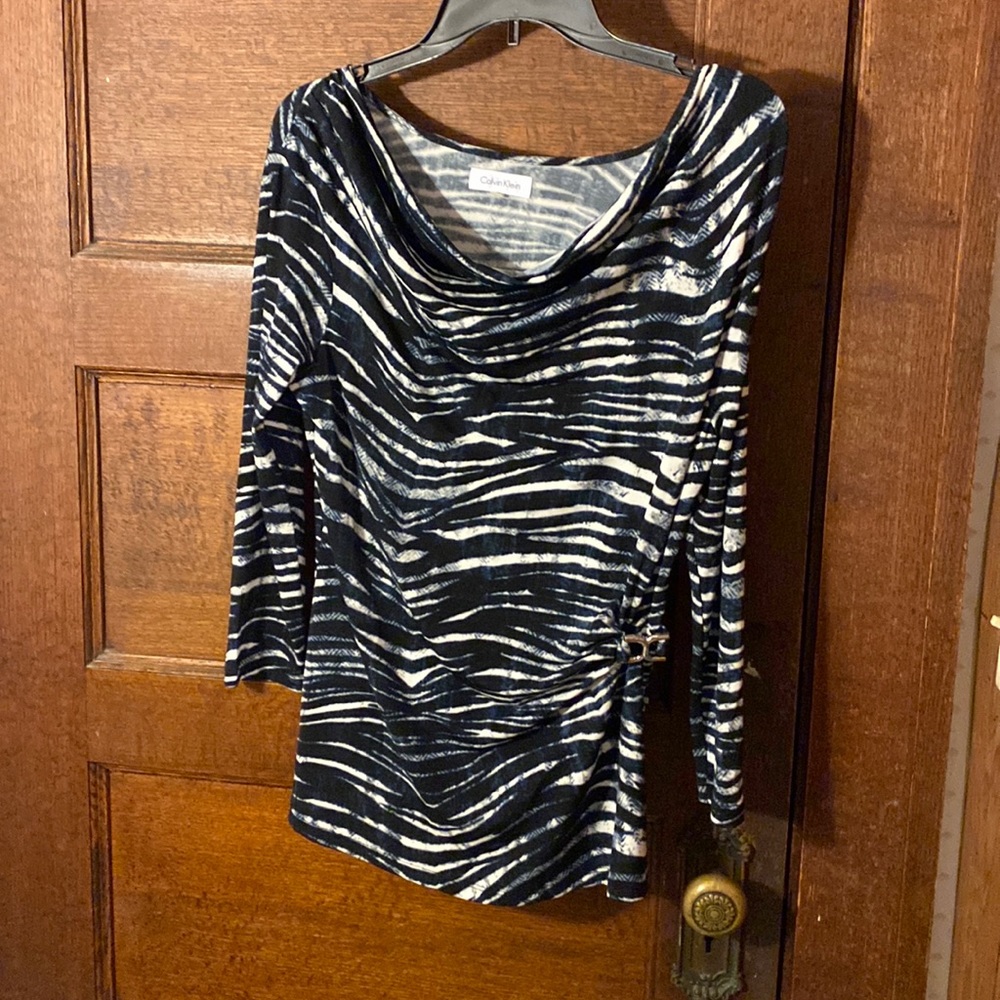 Calvin Klein Long Sleeve Zebra Print Cowl Neck Top Sz S